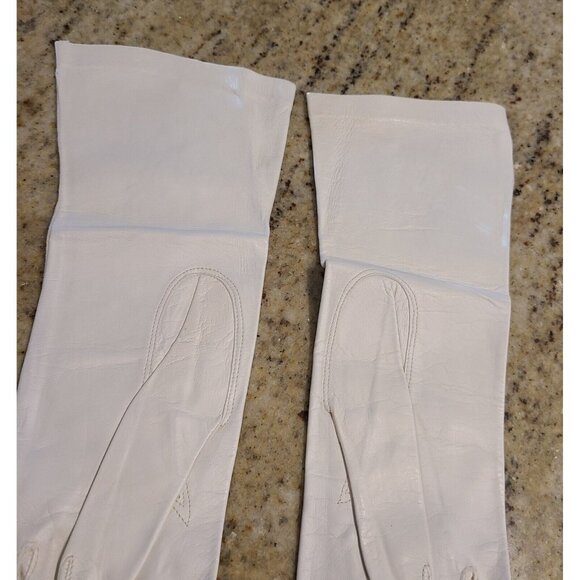 Vtg Size XS-S 6 Cream Soft Kid Leather Formal 10.5" Long Gloves Embroidered - Picture 9 of 15